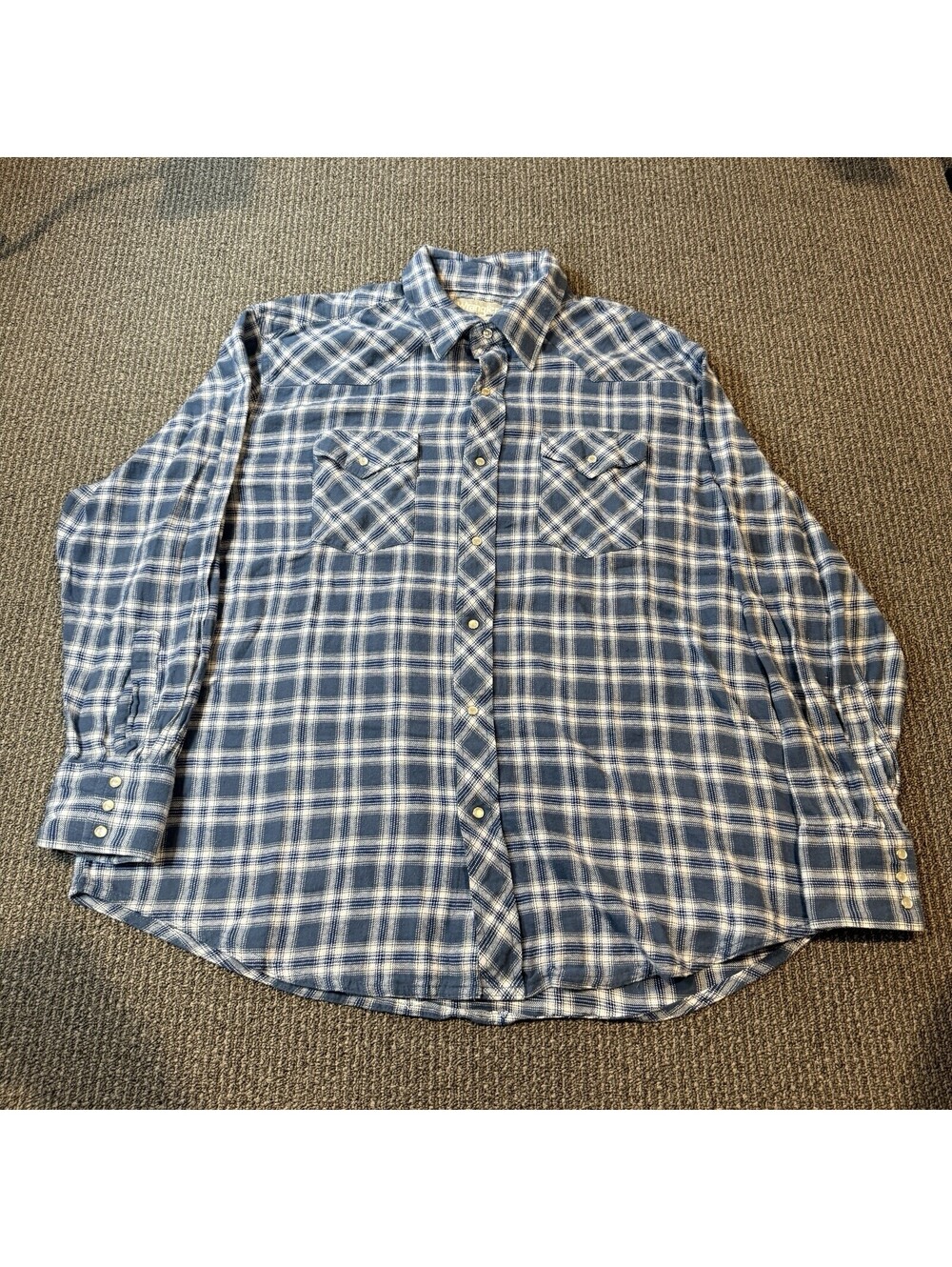 Wrangler Wrancher Pearl Snap Flannel Shirt Long Sleeve Blue Plaid Mens XXL